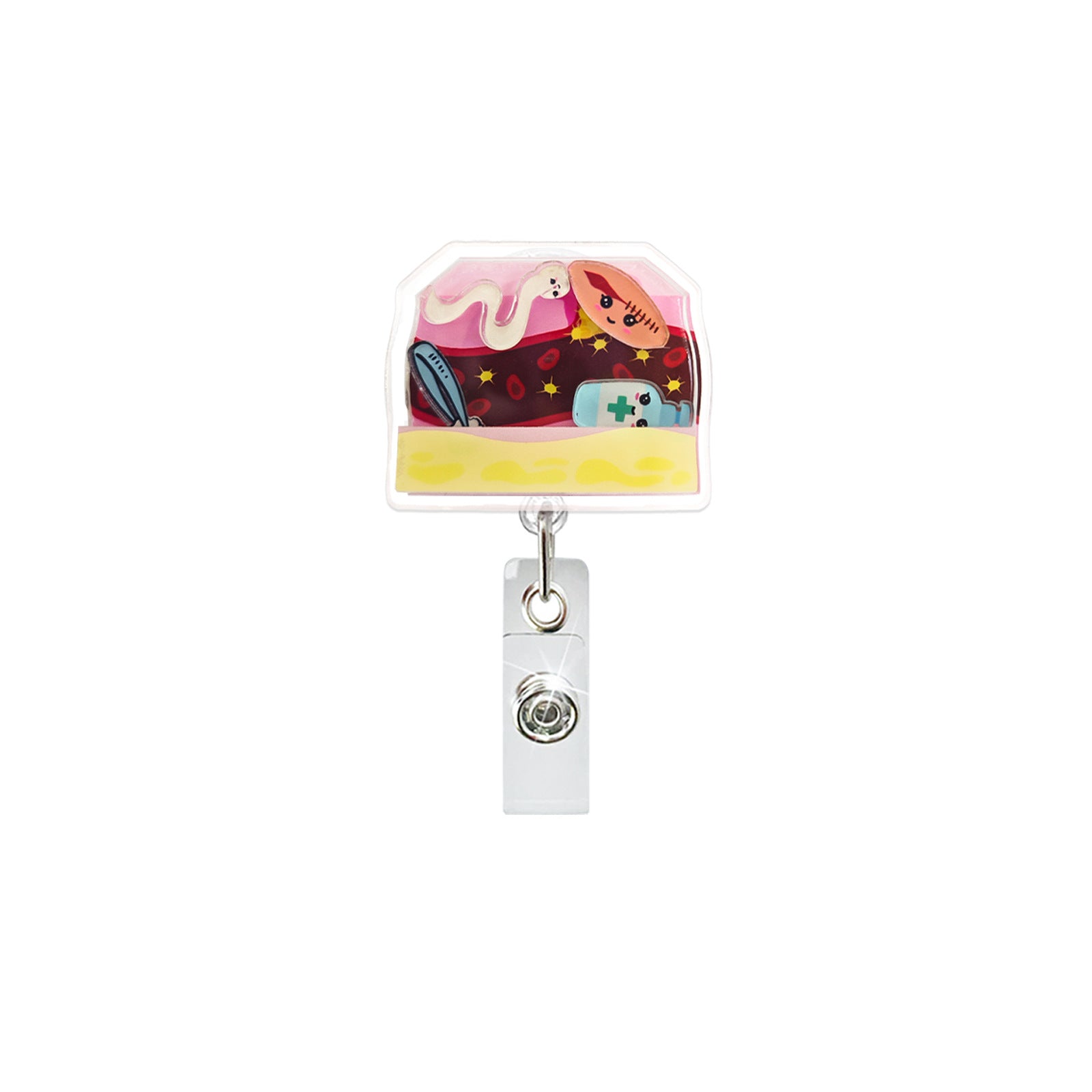 Wholesale Quicksand acrylic badge reel retractable easy to pull